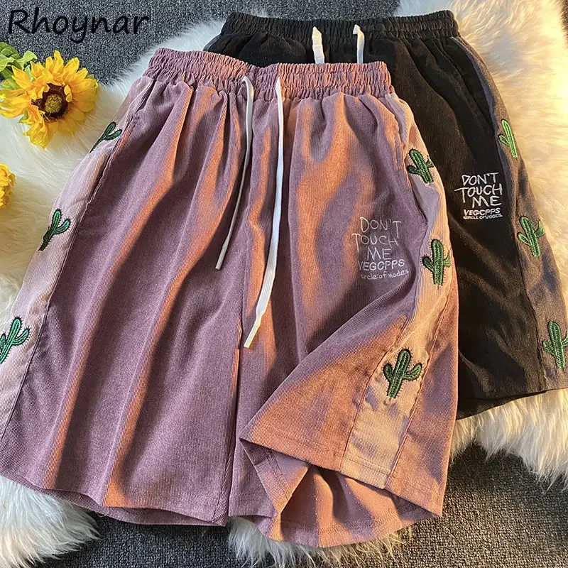 Vintage Shorts Women Trousers Baggy S-3XL Embroidery Harajuku Elastic Waist Teens Corduroy Summer Kpop Trendy Y2k Couple Clothes