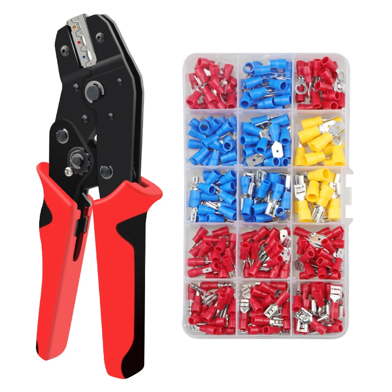 Hand Crimping Tool 0.25-2.5mm² Adjustable Ratchat Crimper Pliers 280pcs Cable Lugs Assortment Kit Insulated Wire Crimp Set