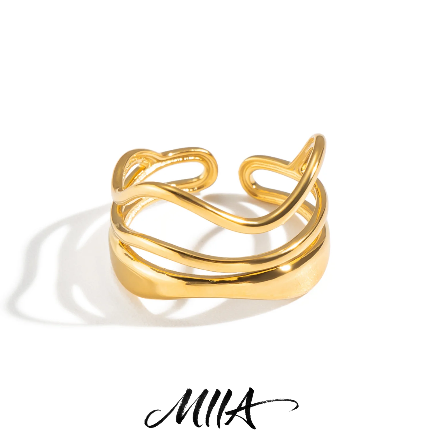 Miia Water Proof Stainless Steel Trendy Irregular Texture Open Ring Women Unique Design Hypoallergenic Fashion Jewelry Accessory