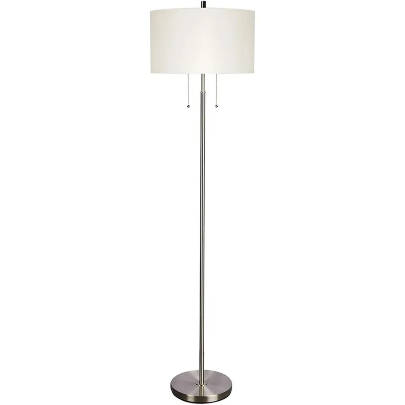 

Modern Floor Lamp, Tall Standing Lamp with 2 Bulb Socket for Office Bedroom Living Room Bright Lighting, Brushed Nickel Body