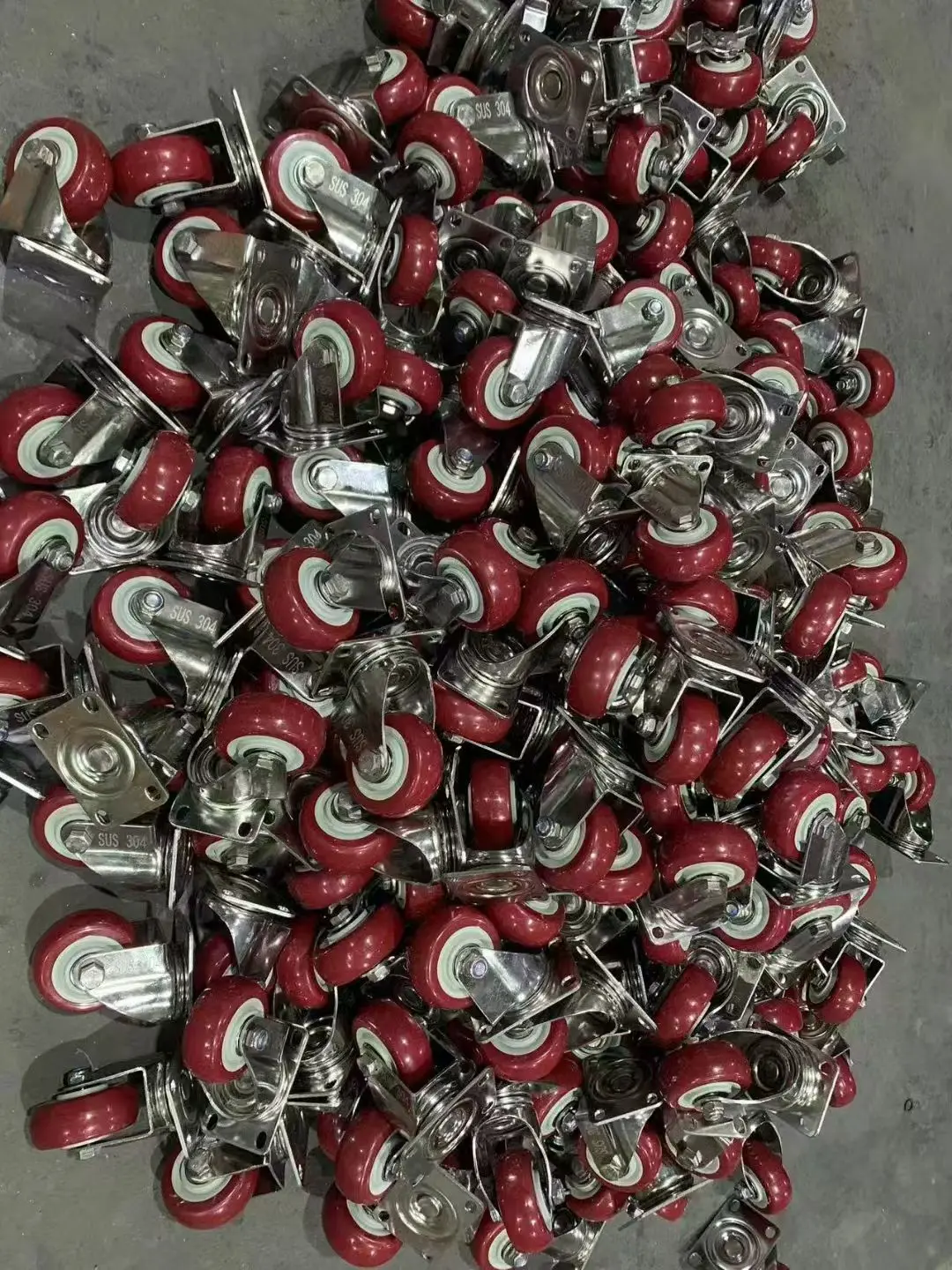 4pcs 5inch medium304 stainless steel polyurethane Caster mute no rust silent wheel rigid swivel brake wheelIndustrial casters