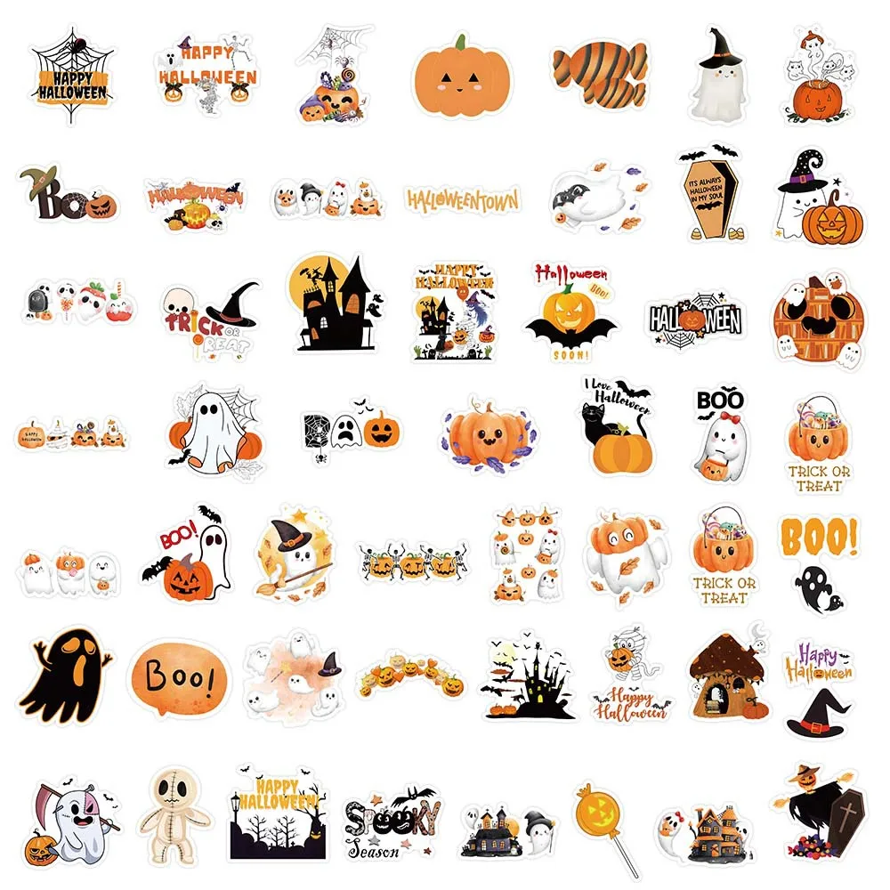

10/30/50/100PCS Halloween Cute Ghost Cartoon Funny Pumpkin Head Sticker Creative Decorative Scooter Helmet Waterproof Decal Toys