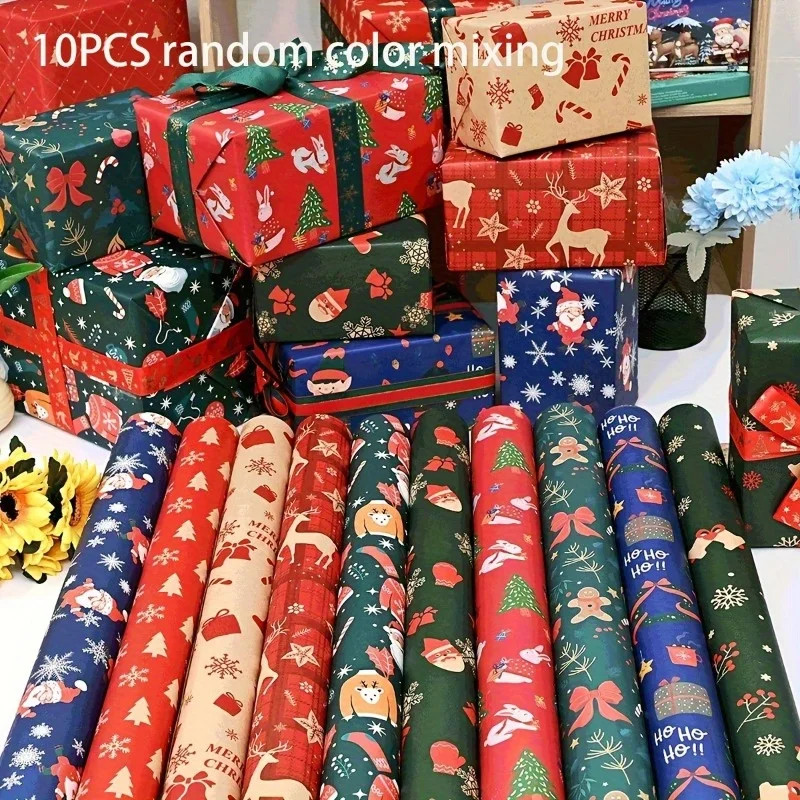 10 Stück Weihnachtsgeschenkpapier, vielseitig einsetzbar, tragbar, Geschenkverpackungspapier, Party, Hochzeit, Geschenkverpackung, Dekorationspapiere
