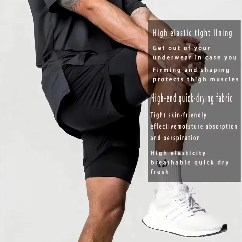 Dragon Ball Fashion New 2025 Men's Double Layer 2-in-1 Shorts Summer Casual Fake Two Piece Sports Fitness Running Shorts