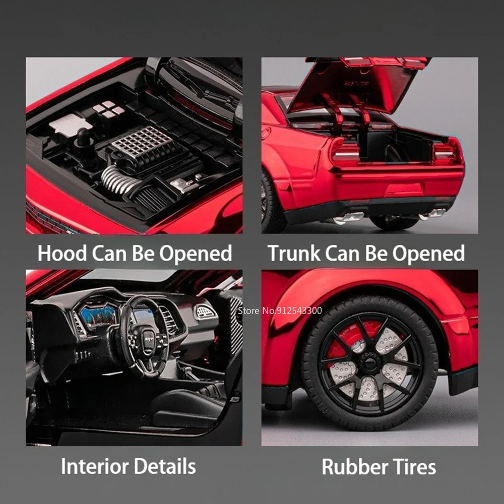 1:24 챌린저 SRT 헬캣 경찰차 모델 장난감 금속 다이캐스트 풀백 사운드 라이트 미니어처 차량 모델 어린이 소년 선물