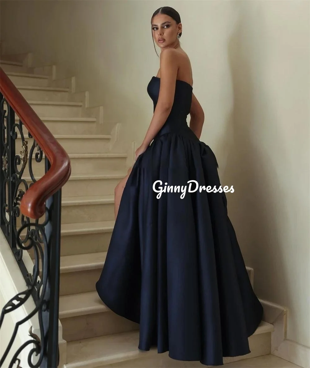 Customized Evening Dresses A-Line Strapless Floor-Length Wedding Dress Ruffle Zipper Up Satin Sleeveless Evening Dresses