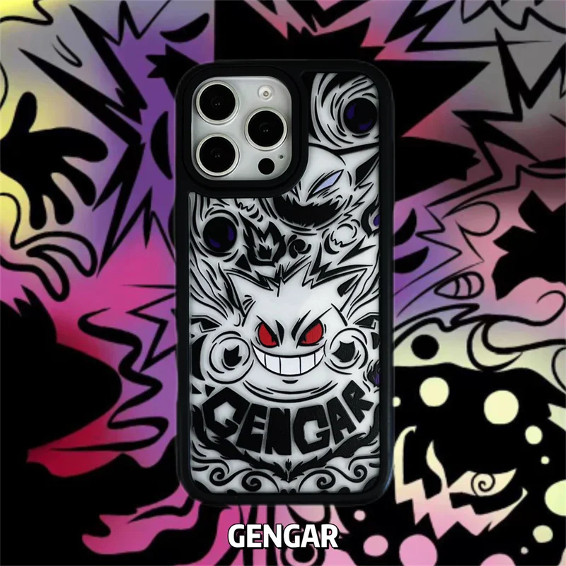 Funda de teléfono transparente a prueba de golpes de Anime 3D lindo p-pokemon Gengar para iPhone 11 12 13 14 15 16Pro Max funda anticaída de dibujos animados p-pokemon