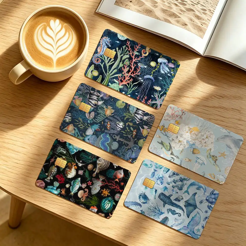 Minimalist Style Deep Sea Credit Card Public Transportation Cards Protective Sticker Waterproof Card Face Decoration 4PCS