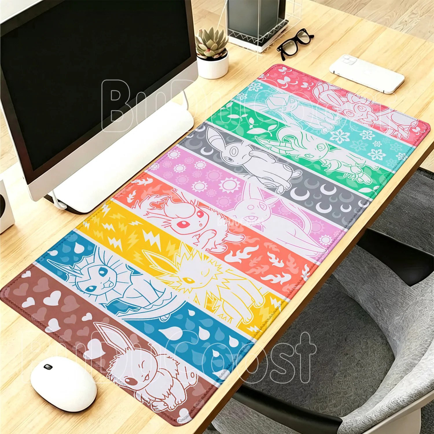 Pokemon Eevee Gaming Mouse Pad Anime Kawaii XXL PC Keyboard Overlock E-sport Mousepad Offices HD Printing Non-slip Base Desk Mat