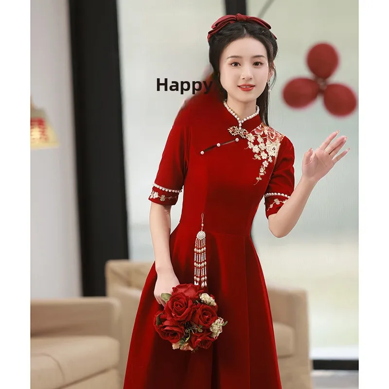 

Улучшенное свадебное платье красного цвета для весенней церемонии, повседневное женское платье для возвращения домой, новое платье для невесты со средней талией и молнией