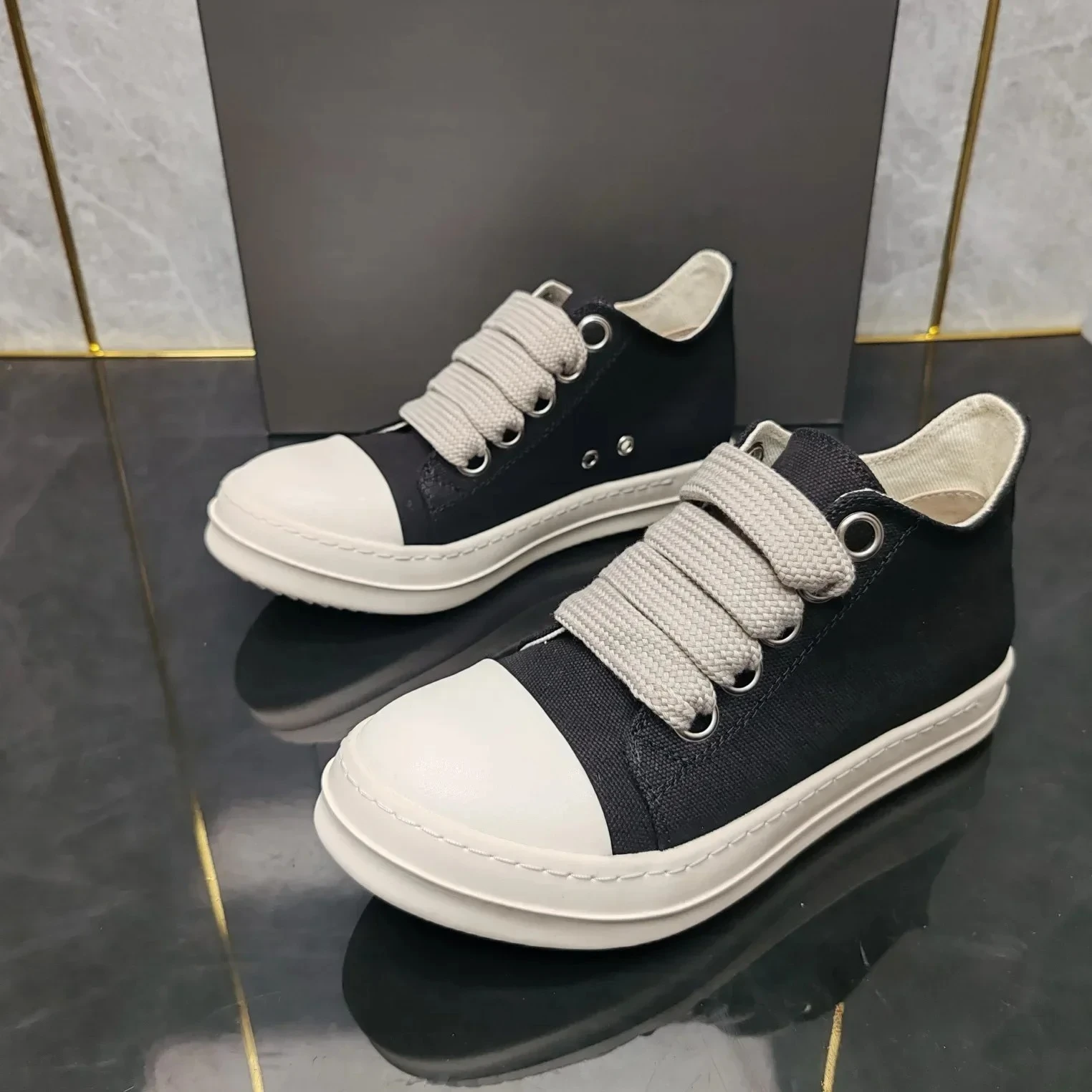 

RO shoes sneakers women's flat shoes low black 2024 new sneakers men's thick lace casual Joker student couple