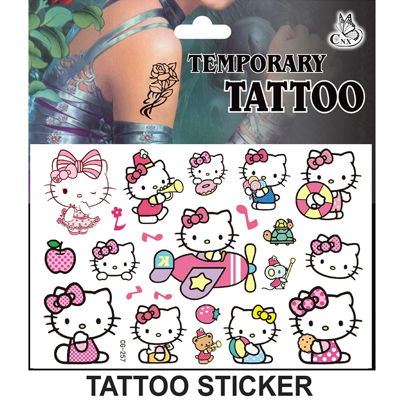 Sanrio Kuromi Hello Kitty Cat Tattoo Sticker Mymelody Tattoos Cinnamoroll Stickers Cosplay Decor Temporary Waterproof Art Tattoo