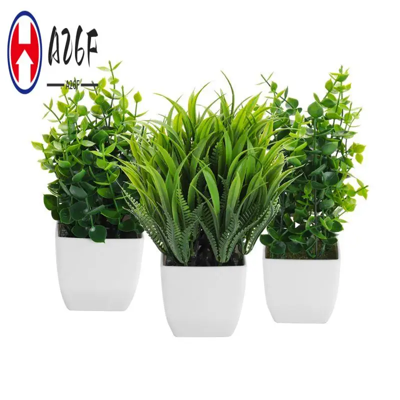 A26F-3 Pack Fake Plants In Pots Artificial Eucalyptus Plant Mini Potted Faux Plants Indoor Small Plastic Wheat Grass Shrubs
