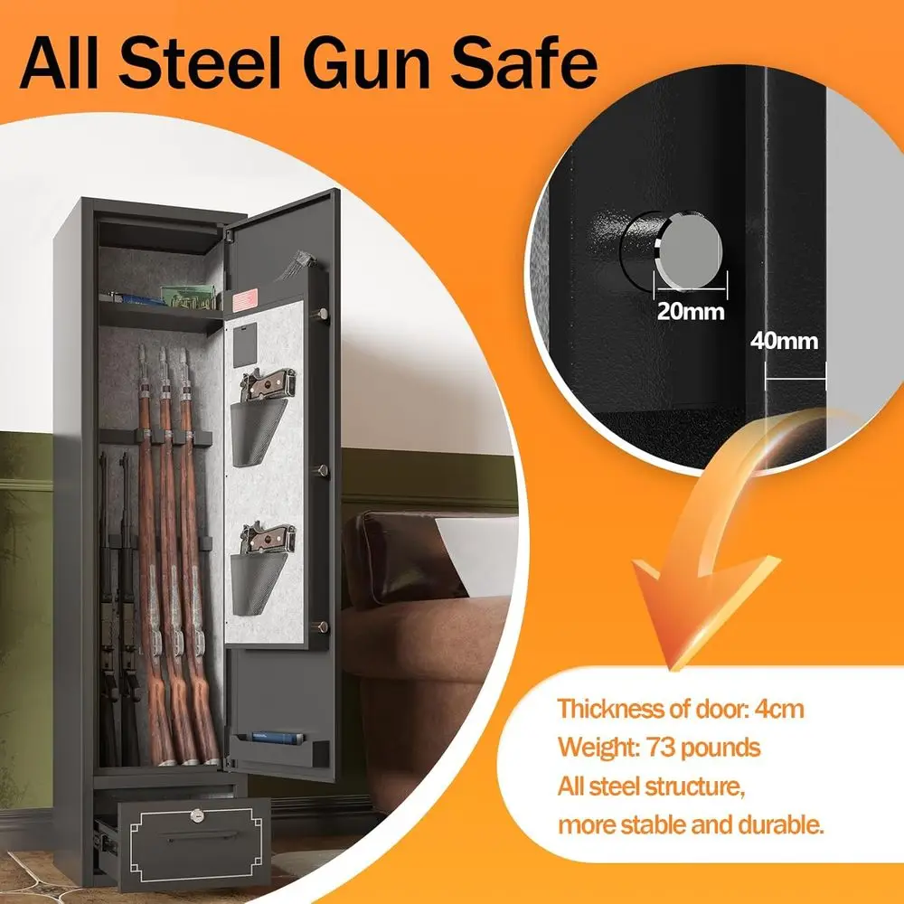 Armadio Portafucili a 6 Posti con Ripiani Rimovibili per Fucili, Pistole e Fucili a Pompa