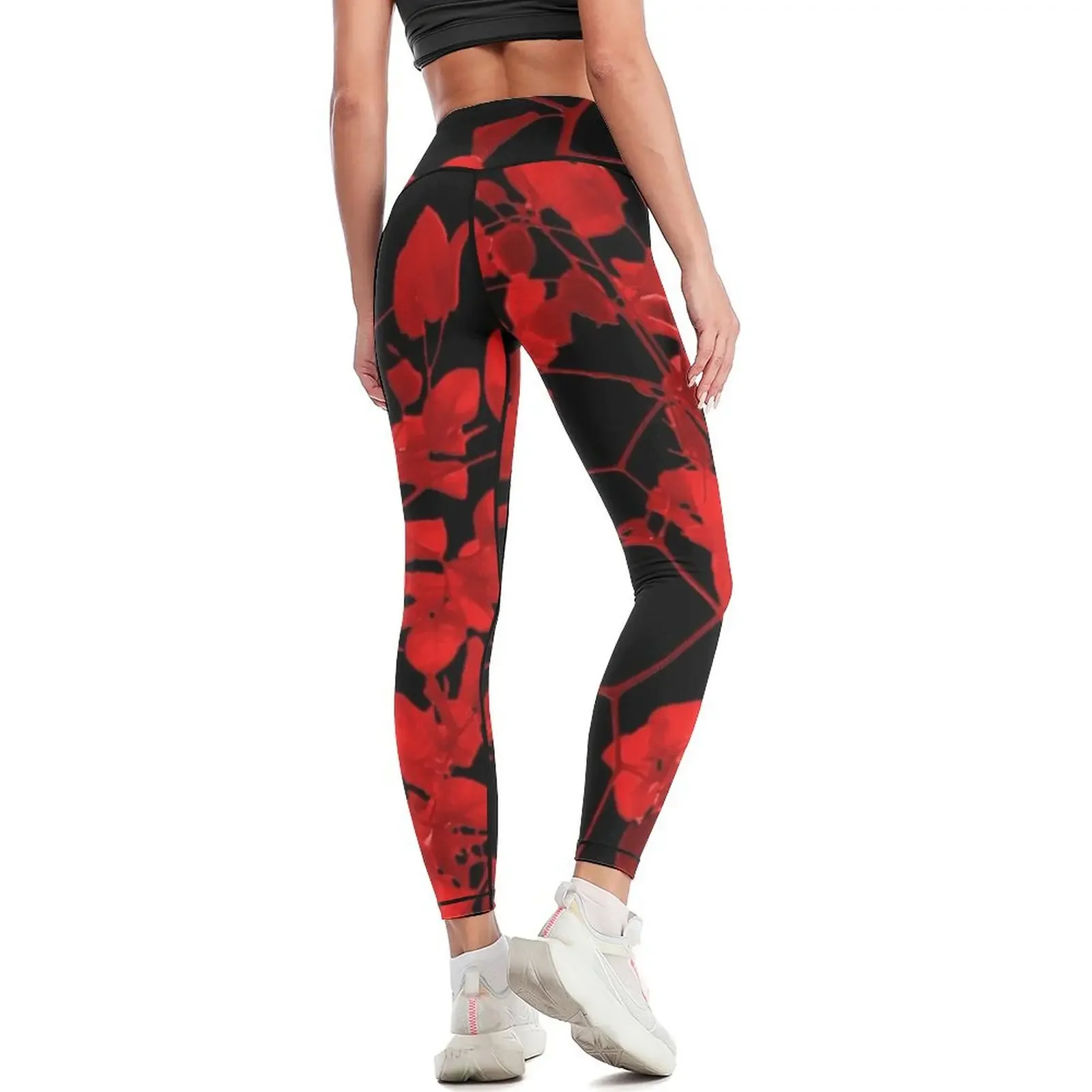 Dark Red Floral Print Leggings active wear Clothing fitness Women's high waist gym sportswear woman Womens Leggings 3