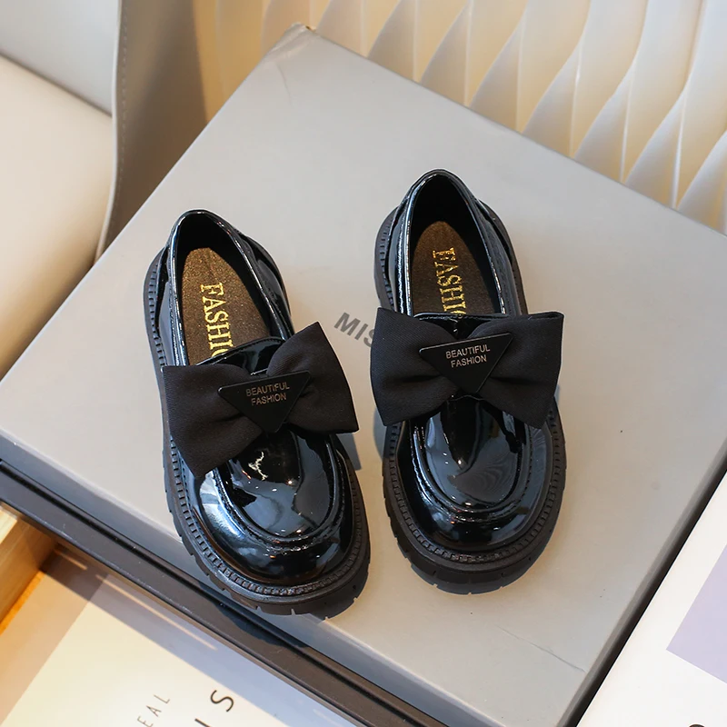 Kids Loafers Black Bow Versatile 2023 Breatheable Slip-on Simple Children Fashion Leather Shoes Cute Sweet Princess Casual Shoes