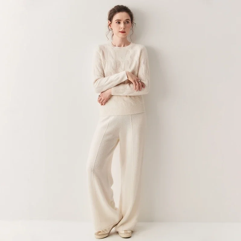 

2025 женский свитер из 100% кашемира, вязаный пуловер с круглым вырезом и длинными рукавами, кашемировый трикотаж, осень-зима, толстые мягкие теплые топы