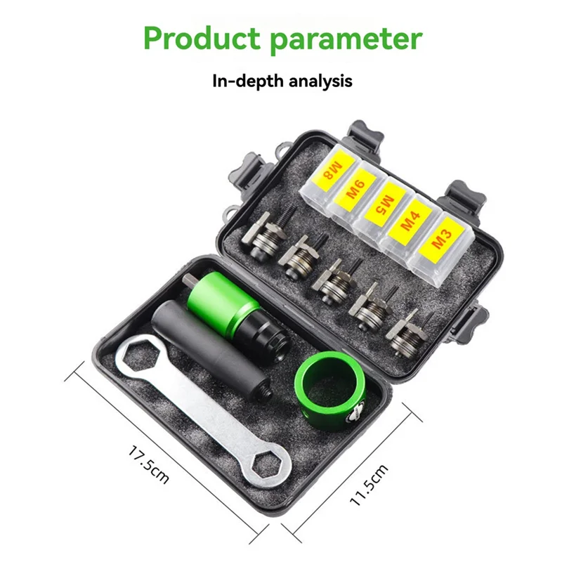 ABBP-Kit de herramientas de remache aerodinámico eléctrico, Kit de herramientas de tuerca de remache con adaptador de broca de remache, herramienta de remachado de tuerca