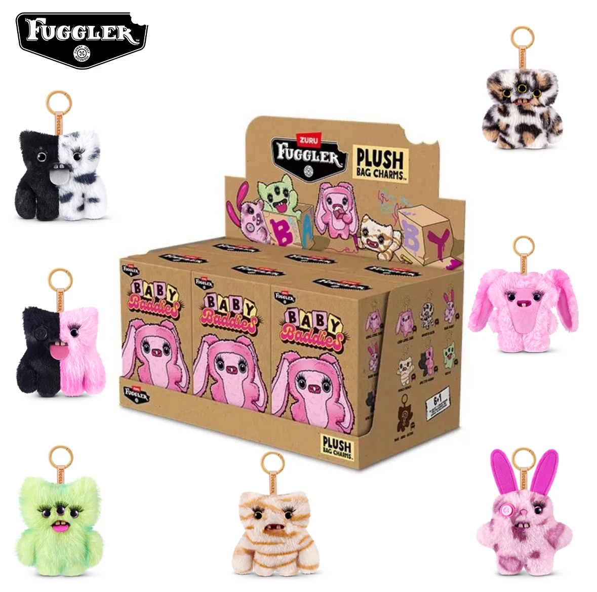 Original Fuggler Baby Baddies Plush Charm Ugly Cute Monster Plush Bag Keychain Collection Soft Random Pendant Collectible Gifts