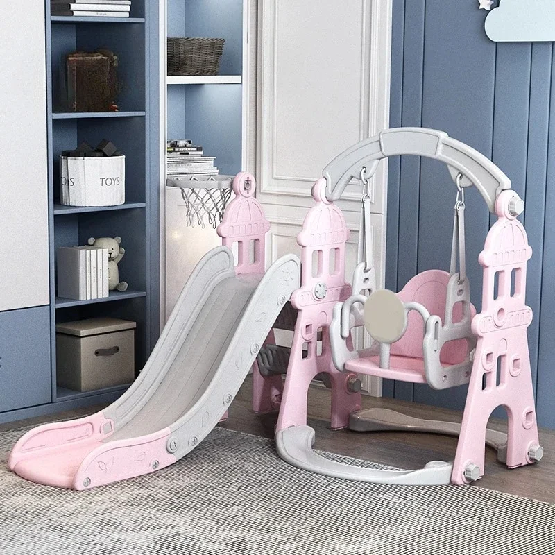 Factory Sale Eco-Friendly Small Indoor Playground Equipment Residential Areas Kids Plastic Slide Set Swing  Slides