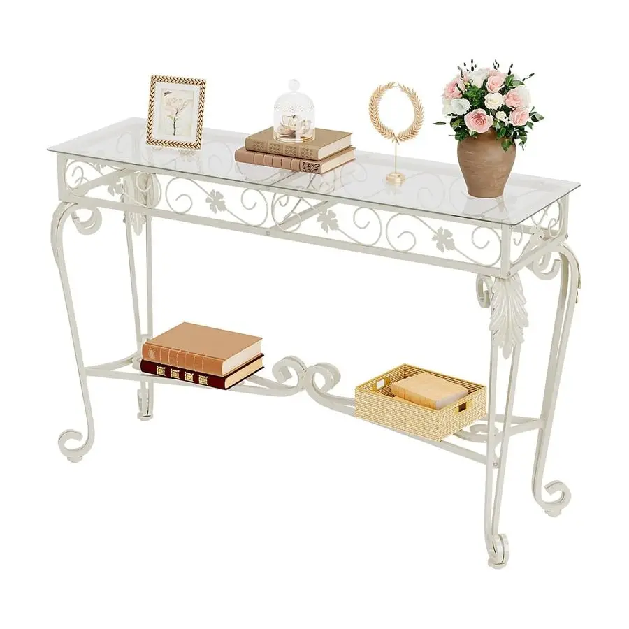 

Стол 47,2, диван-стол из закаленного стекла с металлическим каркасом, консольные столики для гостиной, прихожей, прихожей, фойе, регулируемая Fe