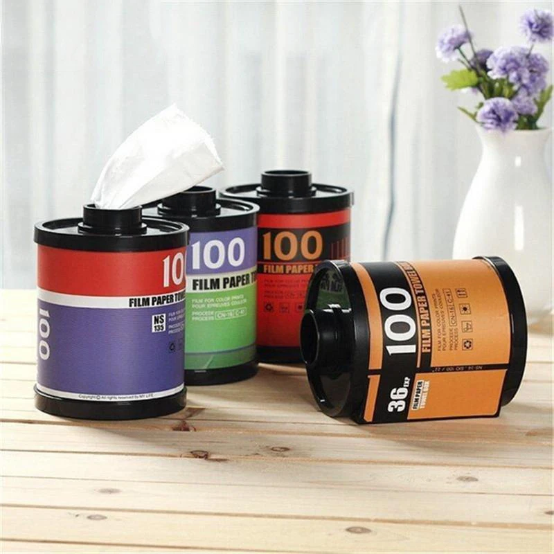 Creative Retro Film Roll Tissue Box, Vintage Camera Film Paper Holder, Desktop Napkin Case for Home Office Decor, Unique Gift