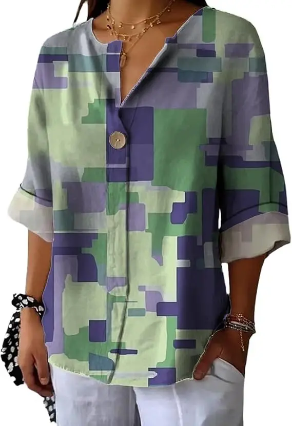 

Women's Summer Shirts Vintage Floral Long Sleeve Novelty Blouses Boho Button Up Cool Graphic Tops