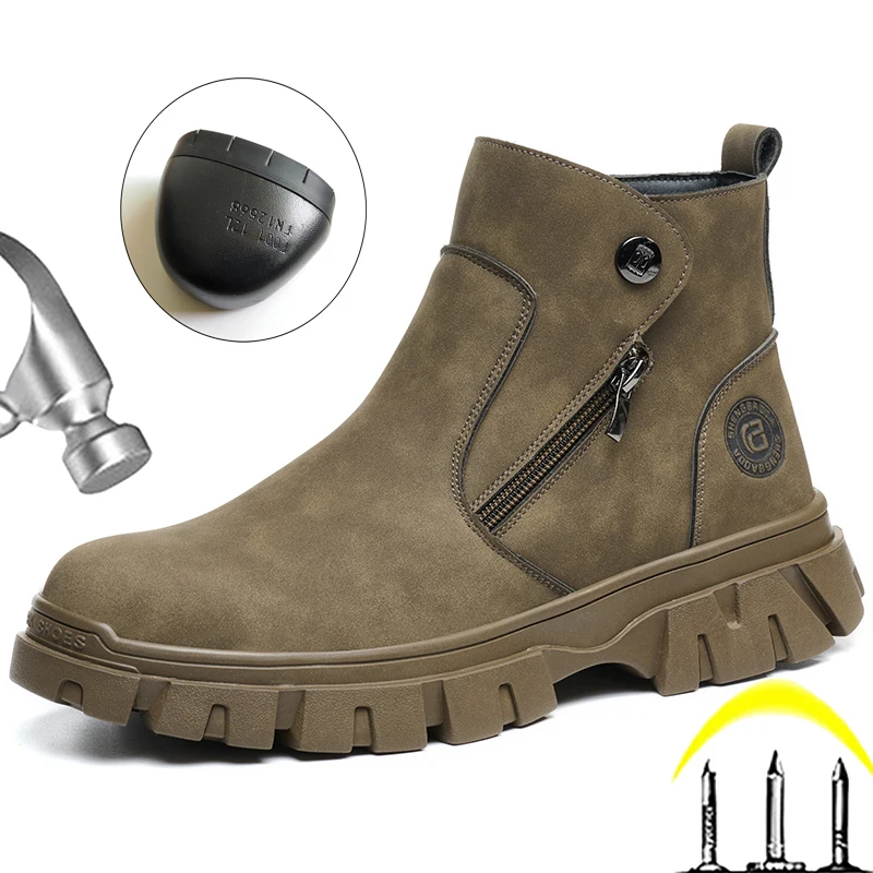 Men's Heat-Resistant Welding Boots Safety Shoes Men Puncture-Proof Work Boots Steel Toe Shoes Leather Boots Indestructible Shoes