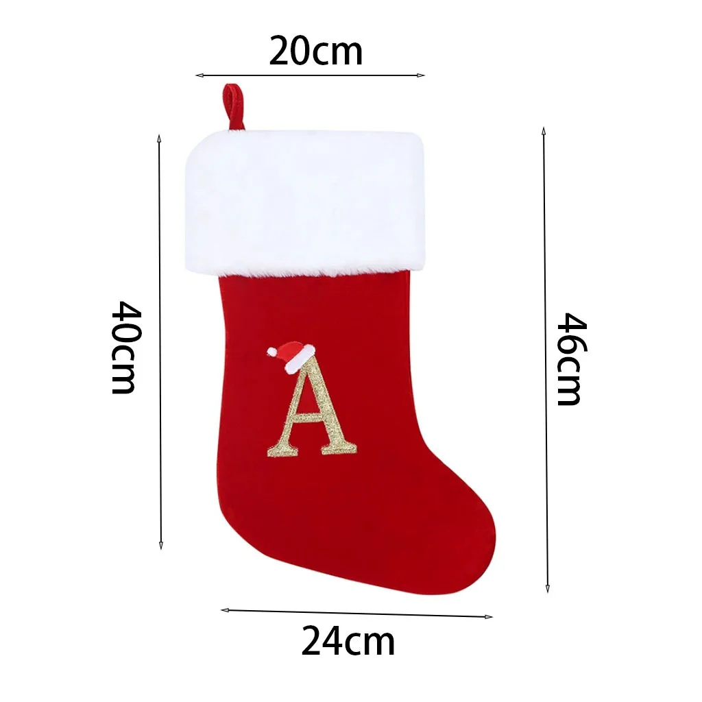 Christmas Alphabet  Embroidery Red Christmas Stocking Gift Bag For Home Outdoor Garden Christmas Tree Ornaments Decorations Gift