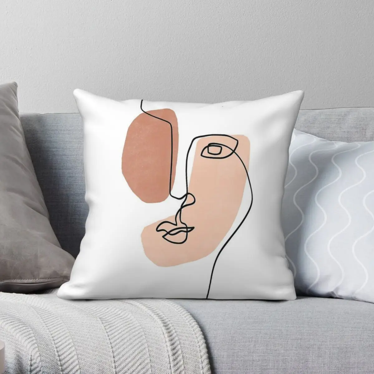 

Abstract Face Line Art Square Pillowcase Polyester Linen Velvet Pattern Zip Decorative Home Cushion Cover 18"