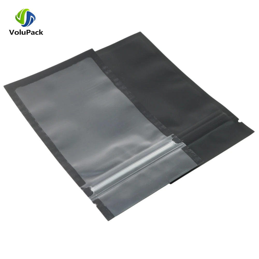 Heat Sealable Flat Plastic Mylar Packaging Bags Reusable Eco-friendly Zipper Matte Black Zip Lock Pouch With Frosted Window