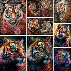 Wild Animal Tiger Printed Fabric Cross Stitch DIY Embroidery Kit Needlework Handicraft Knitting Sewing Sales Floss For Adults