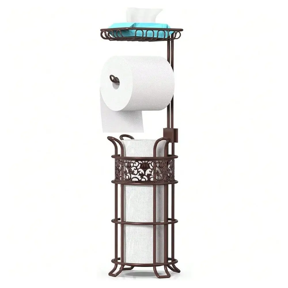 

Toilet Paper Holder Stand For Bathroom, Holds 3 Big Rolls Of Jumbo Mega Paper, Top Shelf For Wipes Tissue, Sturdy Freestanding