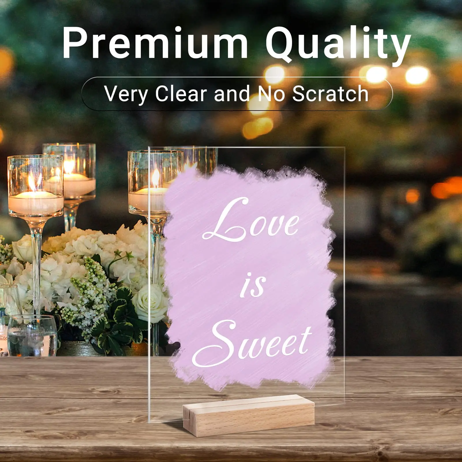 Blank Acrylic Signs with Wood Stands, Clear Sign Holder Arch Round Display Store Office Cafe Wedding Baby Shower Valentine's Day