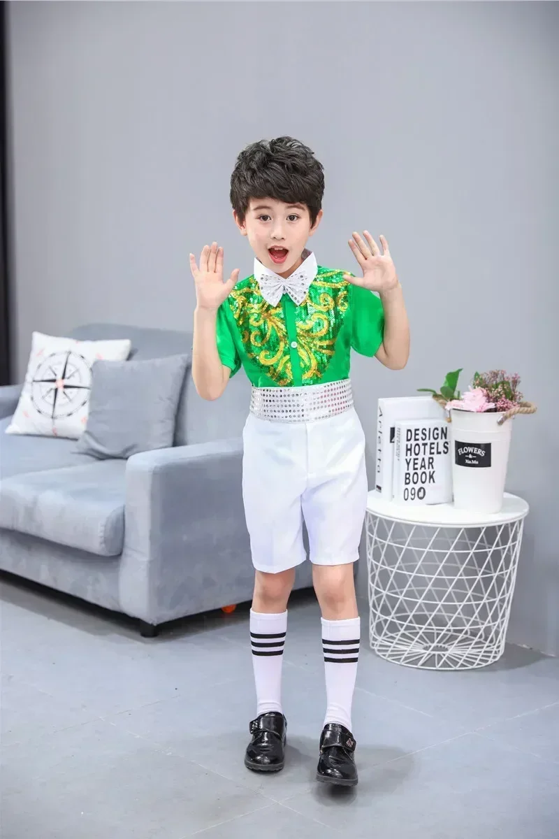 Vestido de dança de árvore pequena, fantasia de folha infantil, roupas coletivas para performance em palco, lantejoulas, traje de dança