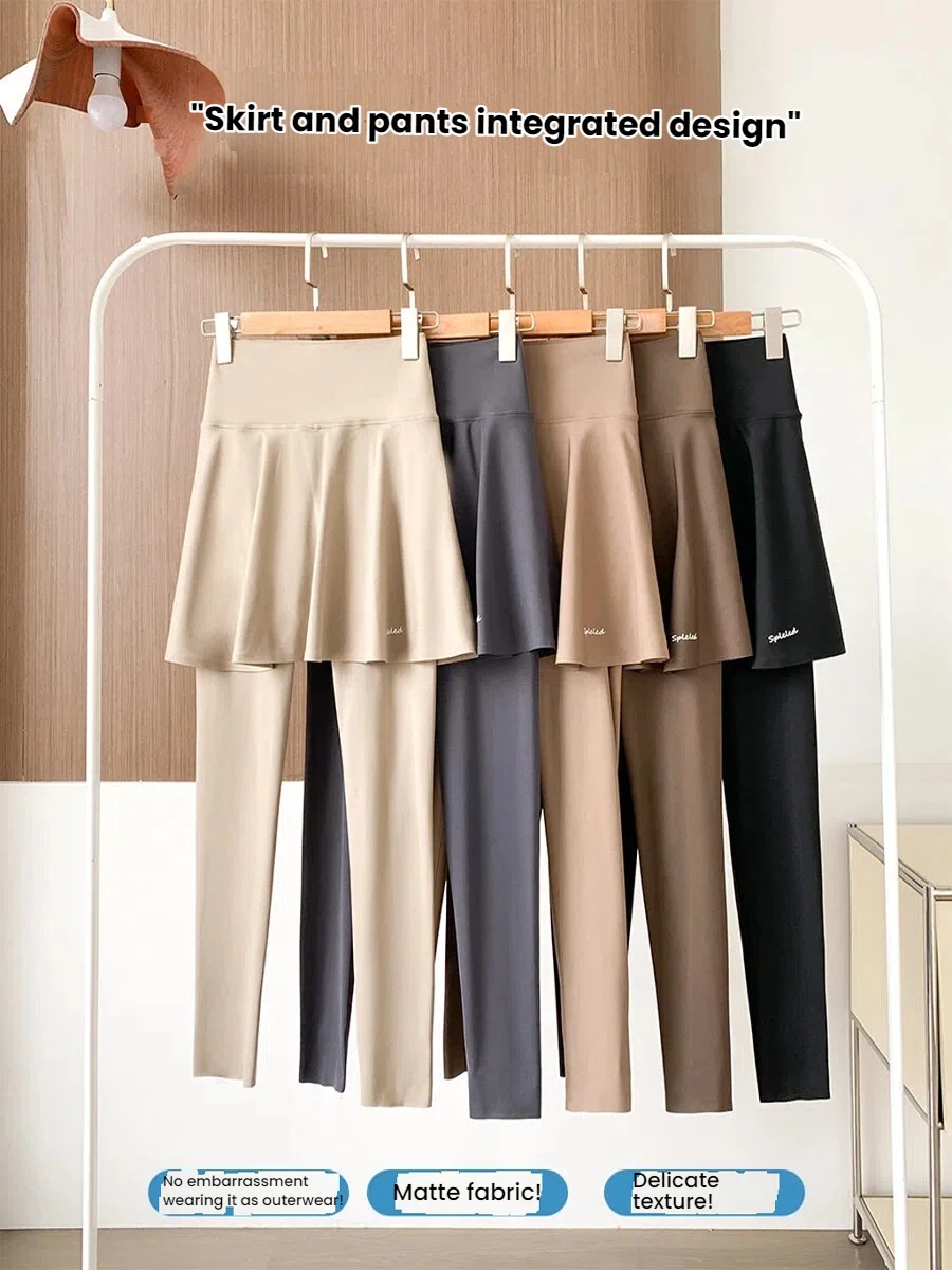 กางเกงกระโปรงผู้หญิง ทรงสลิม เอวสูง แบบเลกกิ้งโยคะ ชายกระโปรงทรงฉลาม ช่วยเก็บหน้าท้อง เหมาะสำหรับออกกำลังกาย วิ่ง และฟิตเนส