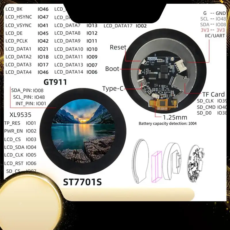 

LILYGO T-RGB ESP32-S3 2.8-Inch LCD Touch Circular Display S3R8 Development Board Wifi Bluetooth Development Board Durable