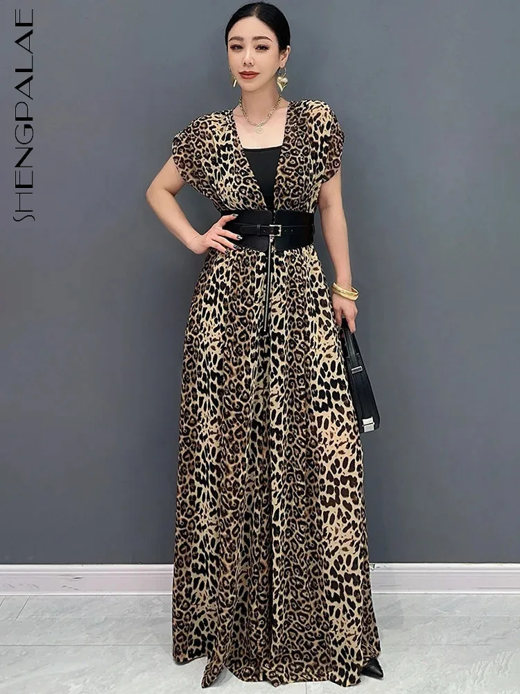 SHENGPALAE Fashion Leopard Print Jumpsuit For Women 2024 Summer New High Waist Loose Elegant Chic Female Clothes Siamese 5C1173