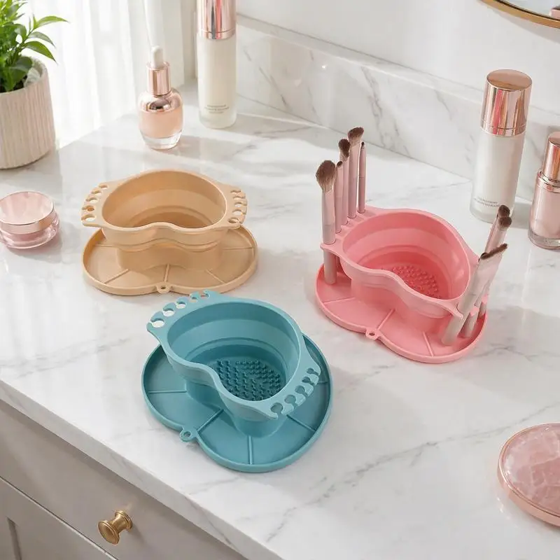 *Collapsible Silicone Washing Bucket Heat-Resistant Reusable for Paint & Makeup Brushes Home Travel Cleaning Use