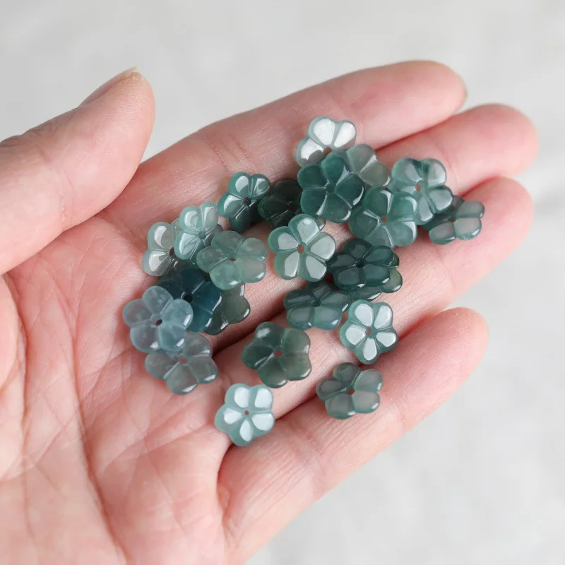 

5PC Natural Ice Blue Water Jade Flower Bead DIY Bracelet Earrings Charm Jewellery Fashion Accessories Amulet Gift Women Men