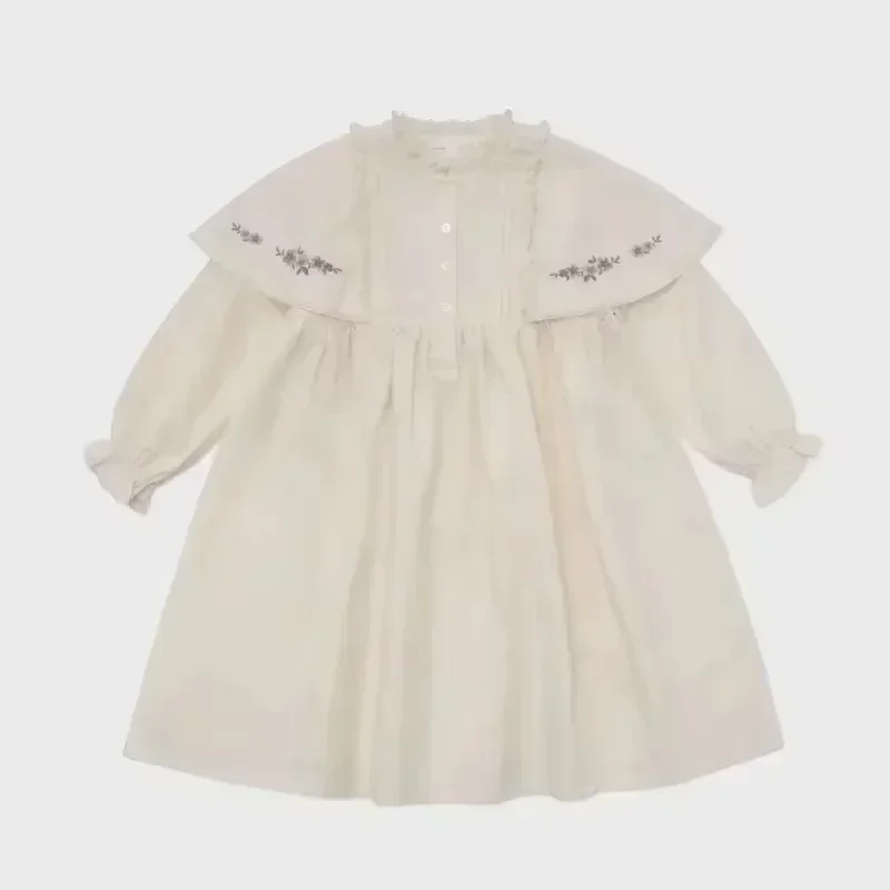 In Stock! LOU 2024 Autumn/Winter New Girls Dress Long Sleeves Embroidery Princess Dress Embroidered Lace Dress