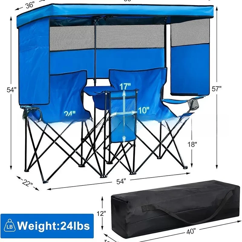 Portable camping folding chair, sunshade ice pack double beach chair