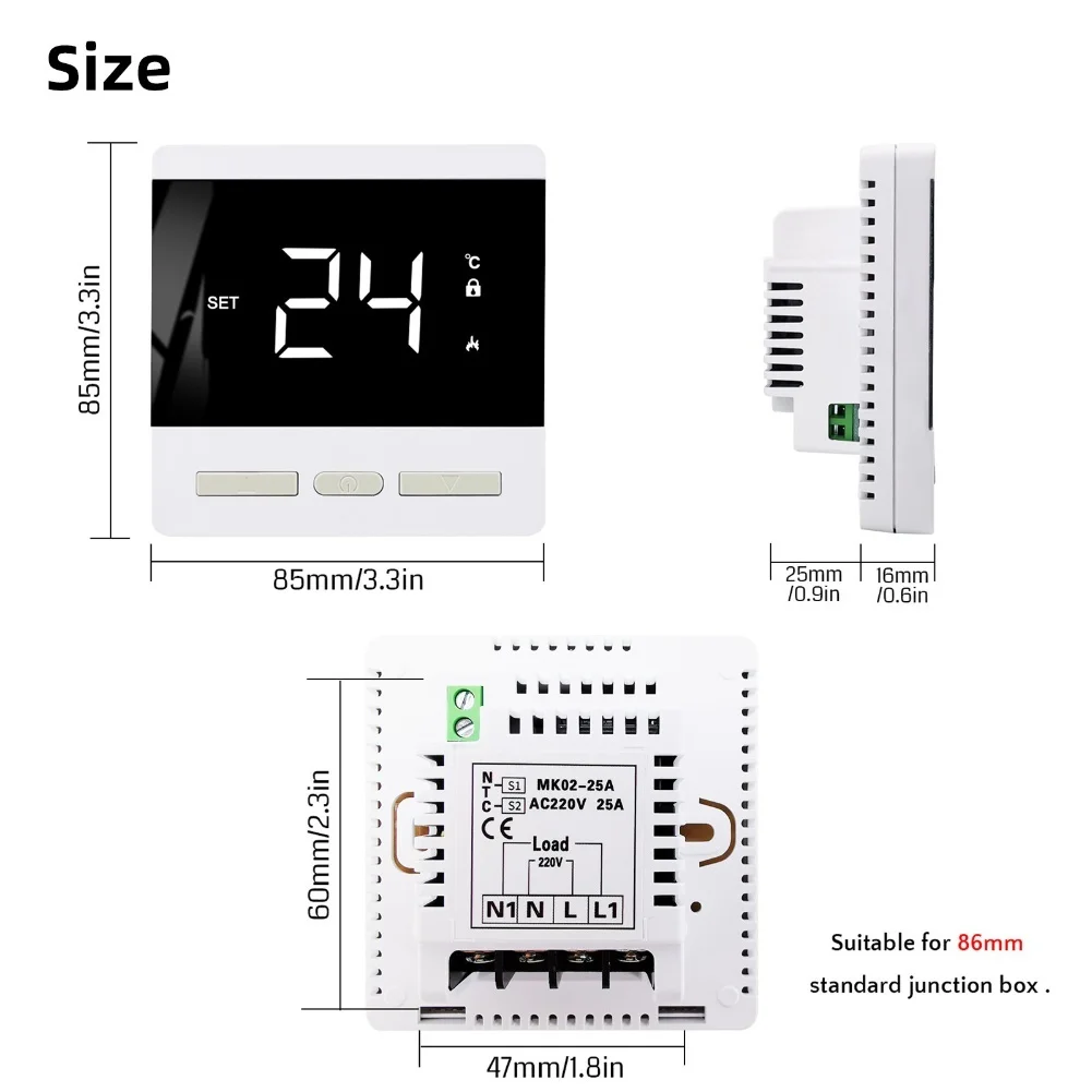 Electric Floor Heating Thermostat 25A Precise Regulation Controller For Underfloor Heating System Steam Room Home