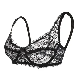 Sexy Women Lace Gauze Bra Push Up 3/4 Cup Hook-and- Eye Breathable Ultra-Thin Bra Lingerie Bralette Underwear New Soutien Gorge