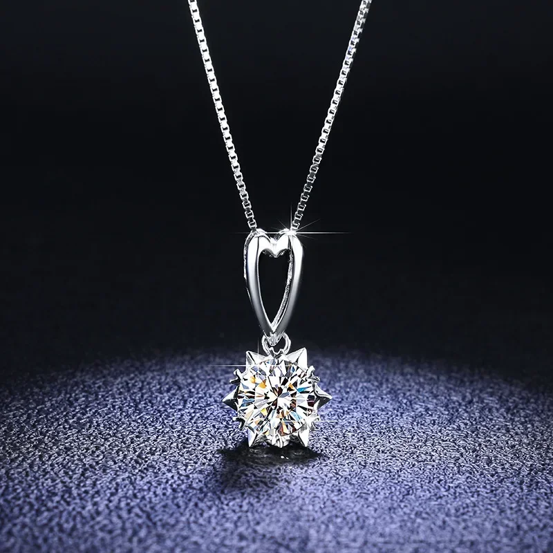 Luxury PT950 Platinum 1CT Certified Moissanite Necklace Sunflower Diamond Pendant Necklace for Women Promise Wedding Jewelry