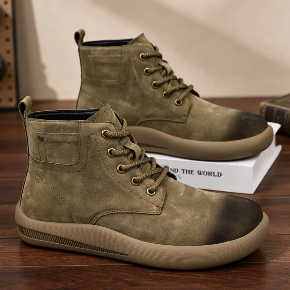 Vintage Style Men's High Top Shoes Comfy Travel Ankle Boots Lace Up Casual Walking Shoes Thick Sole Daily Motorcycle Boots Botas