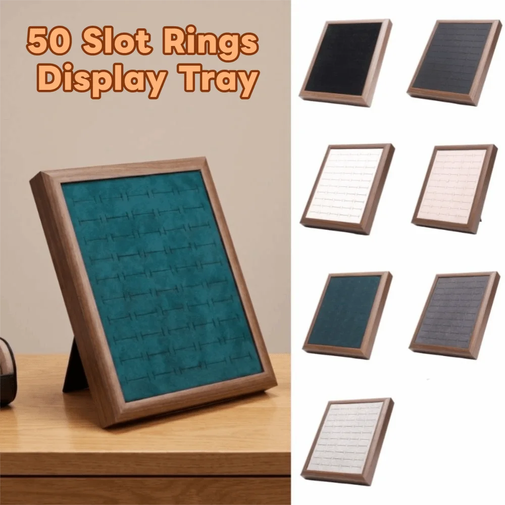 

Elegant Fashion Jewelry Trays Velvet Leather Organizer 50 Slot Rings Display Holder Decoration Large Capacity