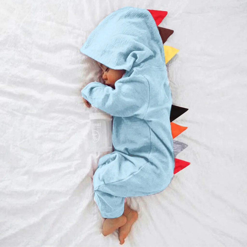 

Newborn Baby Blue Dinosaur Pajamas Romper Boy Girl Infant Clothes Warm Costume Outfit Hooded Overalls Jumpsuit