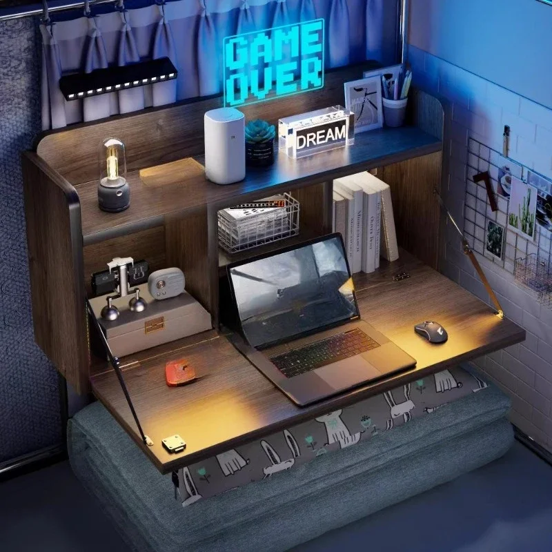 

Bed table Student dormitory upper and lower bunk suspended e-sports table Bookshelf storage integrated bed computer table