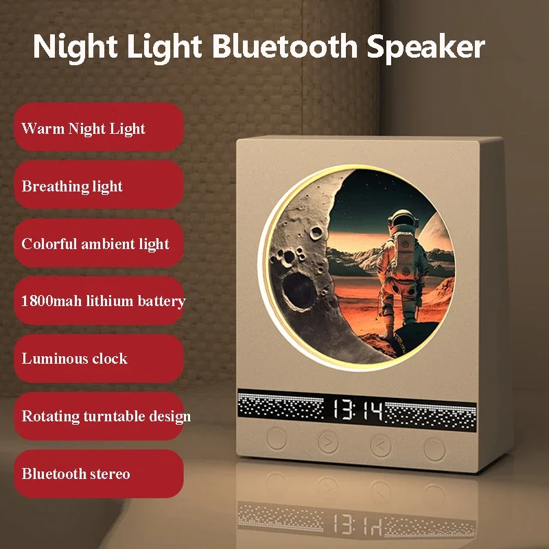 LED Atmosphere Light Retro Bluetooth Speaker Mini Home Simulation Astronaut Music Speakers with Clock High-quality Birthday Gift